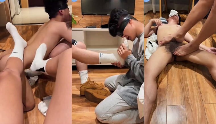 ผู้ชายที่ใส่ถุงเท้าสีขาวควบคุมอวัยวะเพศชายใหญ่ - Wanke Video